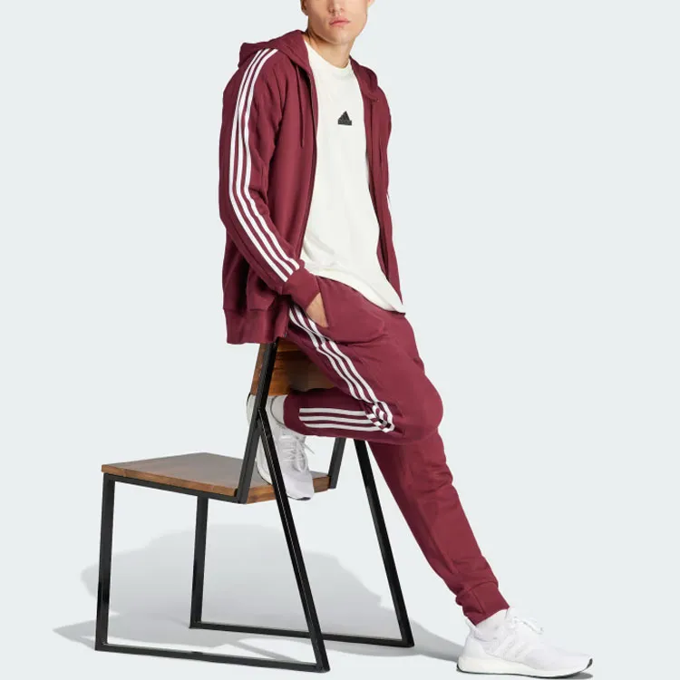 Adidas Essential Essentials French Terry 3-Stripes Full-Zip Hoodie Sweatshirt Men's Contour Red-3