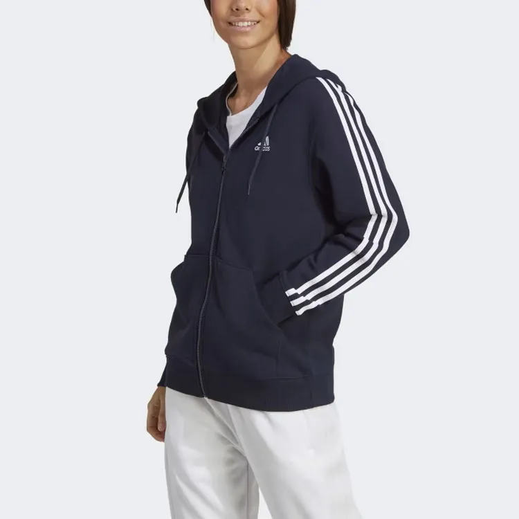 Adidas Essential Essentials 3 Stripes French Terry Regular Full Zip Hoodie Jackets Coats Women's Ink Blue-1