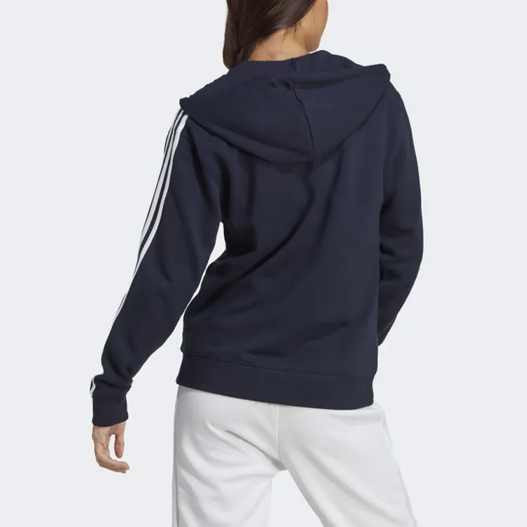 Adidas Essential Essentials 3 Stripes French Terry Regular Full Zip Hoodie Jackets Coats Women's Ink Blue-2