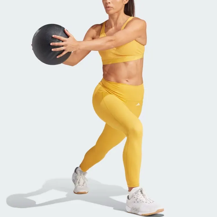 Adidas Optime Stash Pocket High-Waisted 7/8 Leggings Athletic Trousers Women's Yellow-3