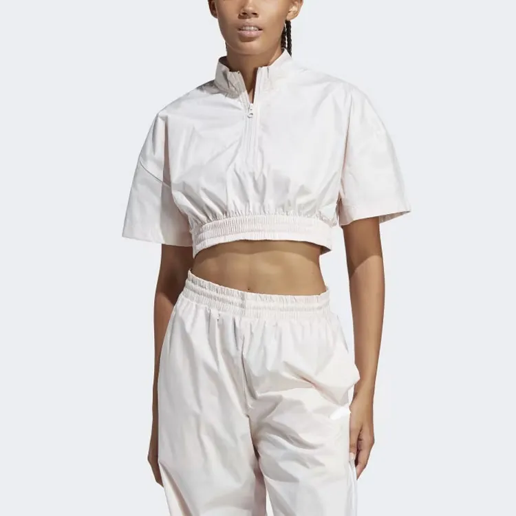 Adidas Future Icons Woven T-Shirt Crop Tops Women's Beige-2