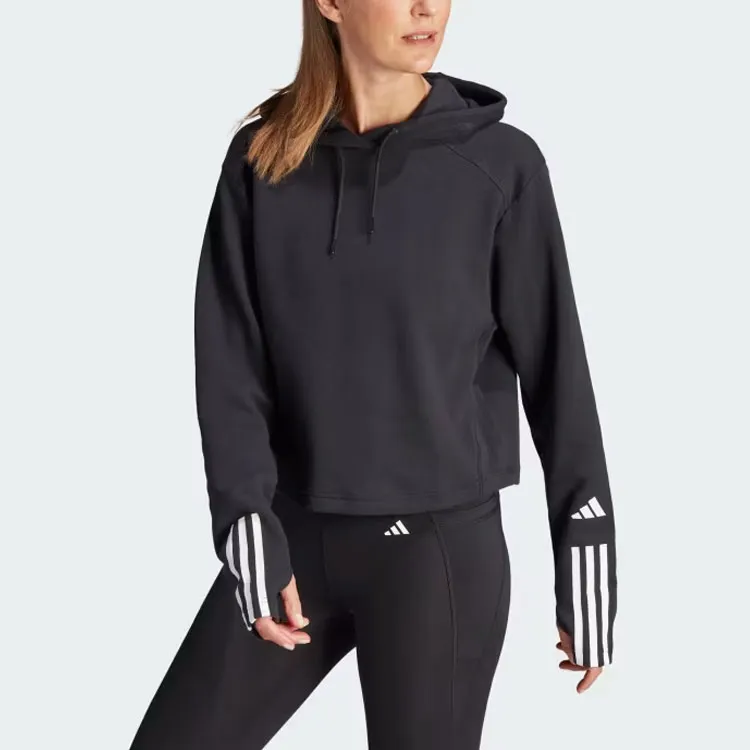 Adidas Train Essentials Train Cotton 3 Stripes Hoodie Sweatshirt Women's Black-1