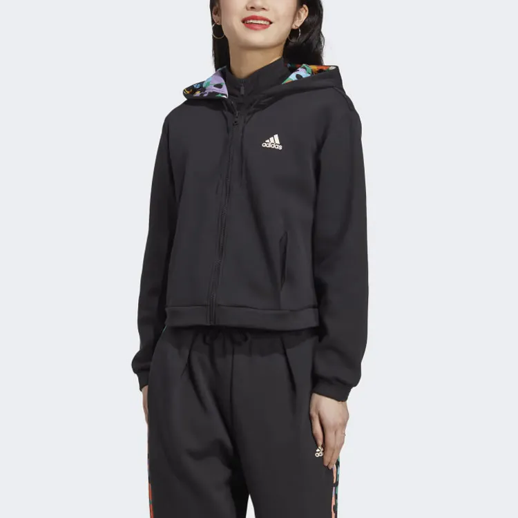 Adidas Graphic Full-Zip Hoodie Jackets Coats Women's Black-1