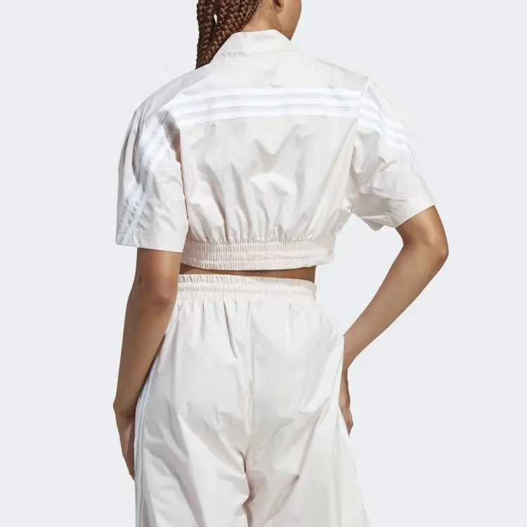 Adidas Future Icons Woven T-Shirt Crop Tops Women's Beige-1