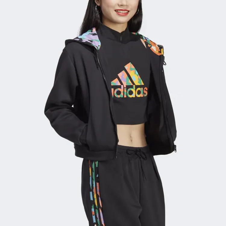 Adidas Graphic Full-Zip Hoodie Jackets Coats Women's Black-2