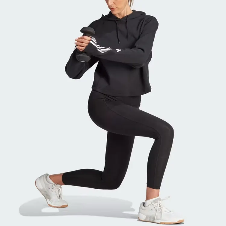 Adidas Train Essentials Train Cotton 3 Stripes Hoodie Sweatshirt Women's Black-3