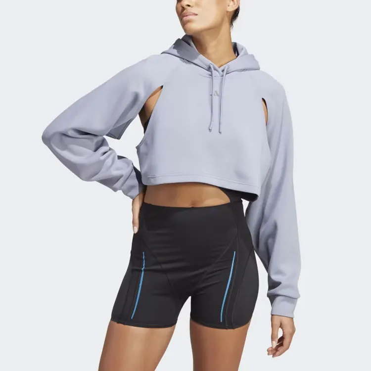 Adidas Hiit Aeroready Crop Training Hoodie Sweatshirt Women's Silver Purple-1