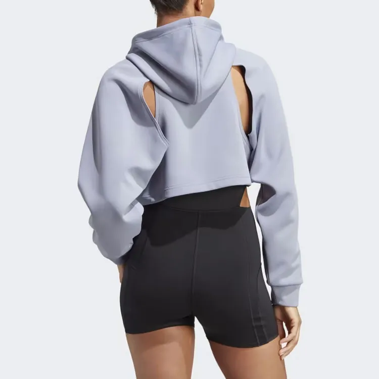 Adidas Hiit Aeroready Crop Training Hoodie Sweatshirt Women's Silver Purple-2