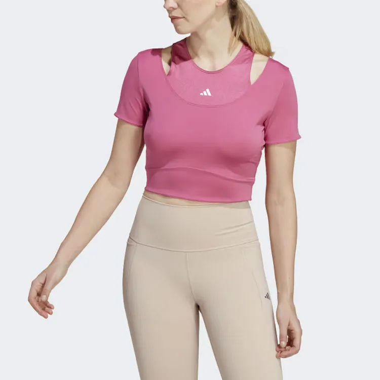Adidas Hiit Aeroready Crop Training T-Shirt Crop Tops Women's Pink-1
