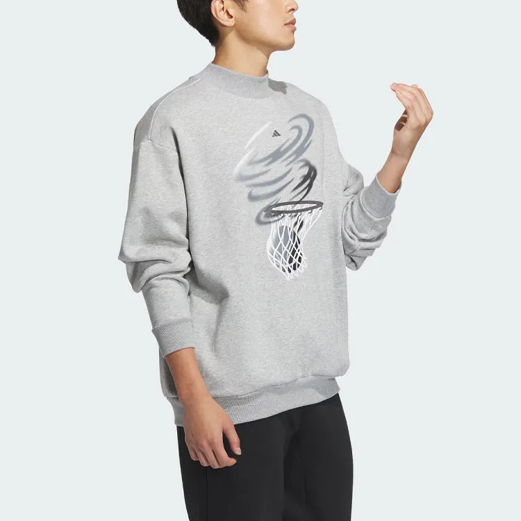 Adidas Basketball Crew Sweatshirt American Sweatshirt Unisex Medium Heather Gray-2