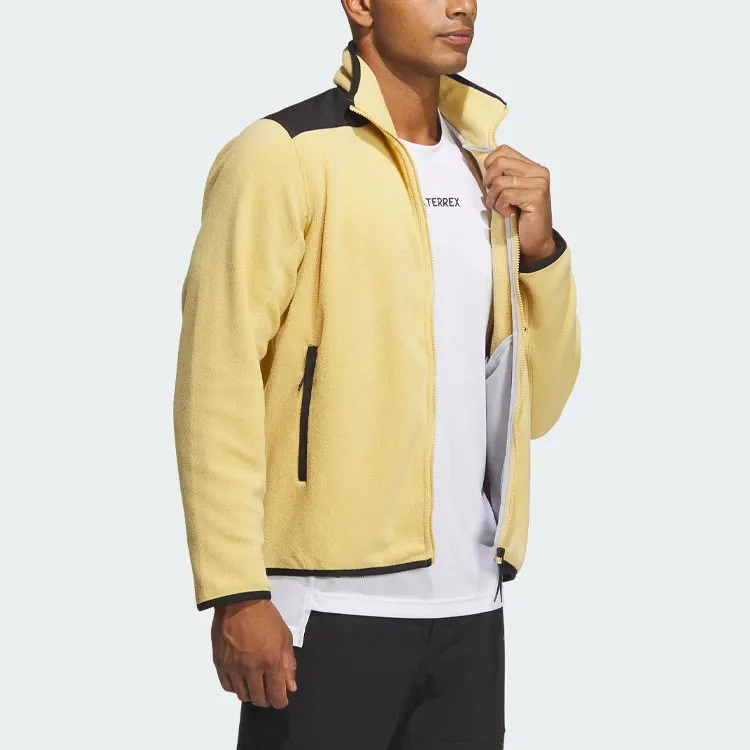 Adidas Full Zip Polar Fleece Jacket Velvet feel Coat Men's Light Yellow-3