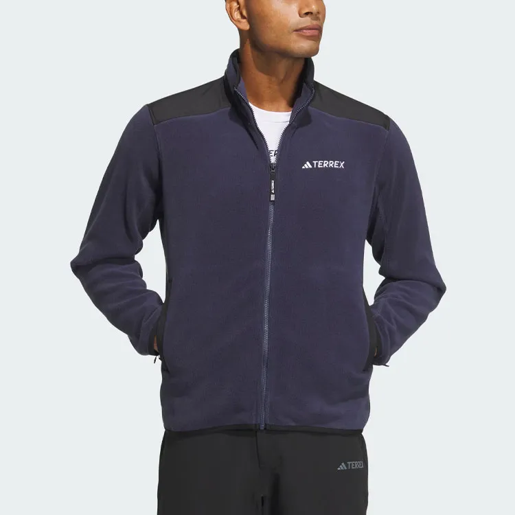 Adidas Full Zip Polar Fleece Jacket Velvet feel Coat Men's Dark Navy Blue-1
