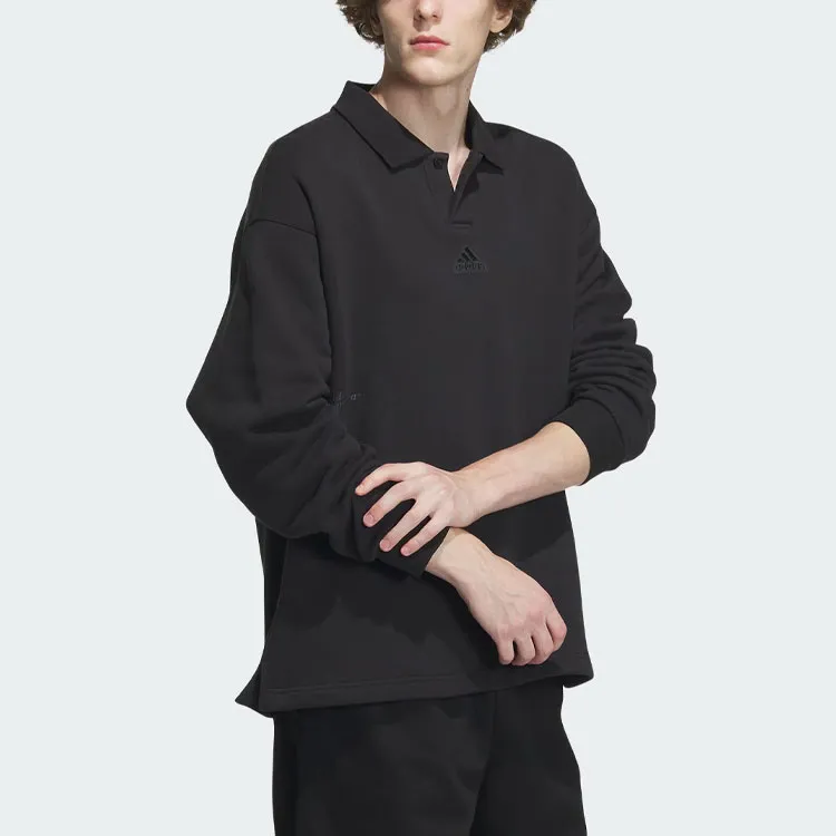 Adidas Heavy French Terry Polo Shirt Polo Shirt Unisex Black-4