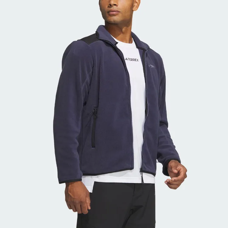 Adidas Full Zip Polar Fleece Jacket Velvet feel Coat Men's Dark Navy Blue-3