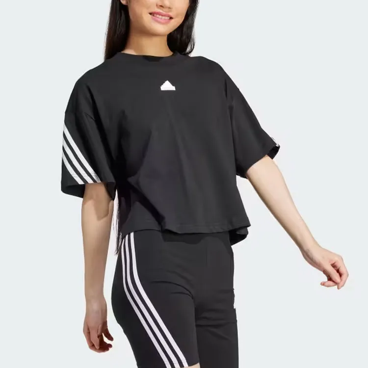 Adidas Drop Shoulder Sleeve T Shirt Women's Black-3