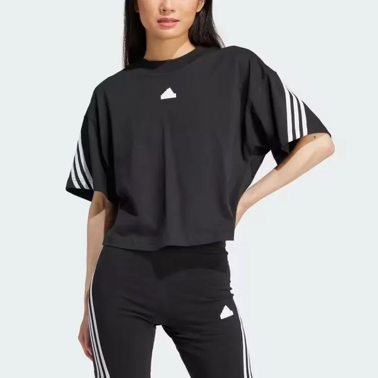 Adidas Drop Shoulder Sleeve T Shirt Women's Black-1