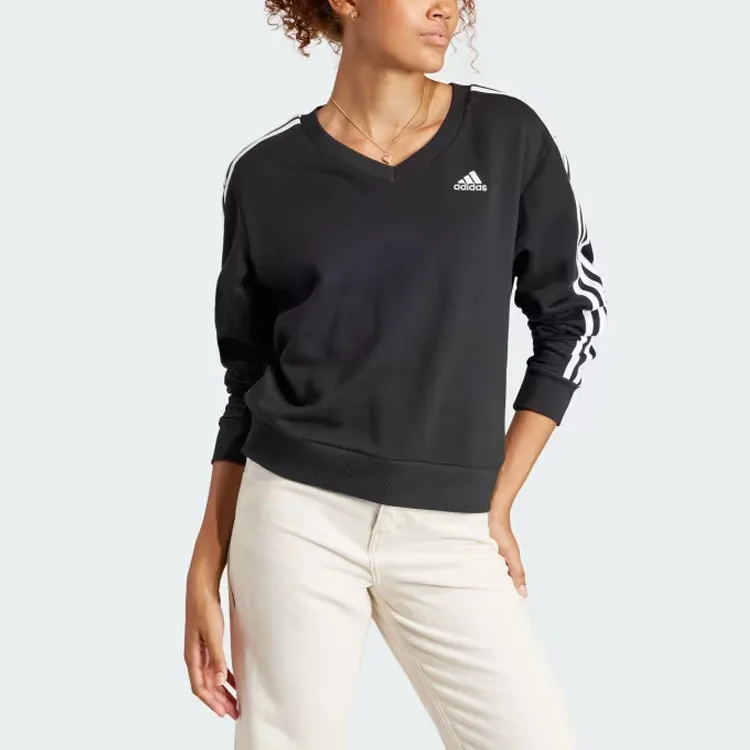 adidas Women's Essentials 3-Stripes V-Neck Sweatshirt Black-3