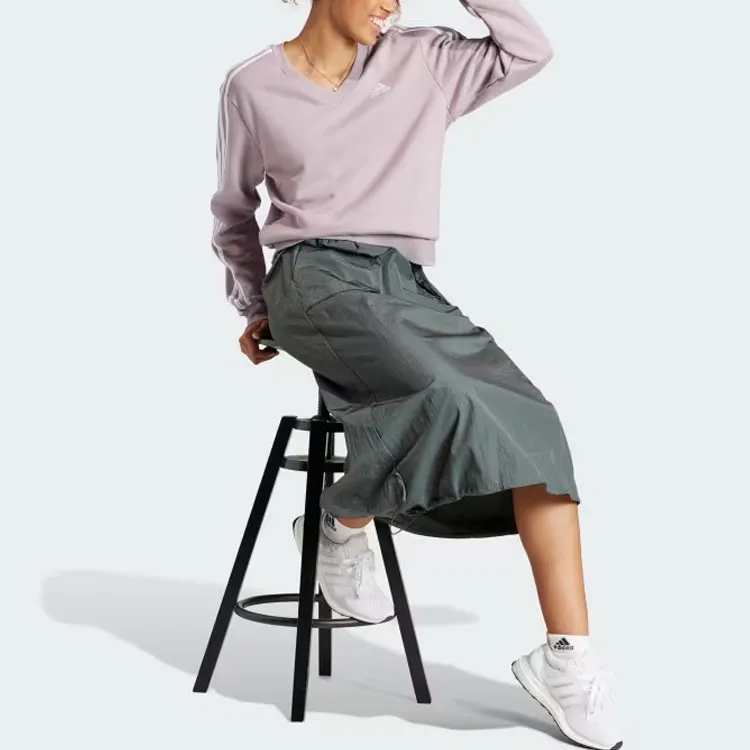 adidas Essentials Women's 3-Stripes V-Neck Sweatshirt Purple-3