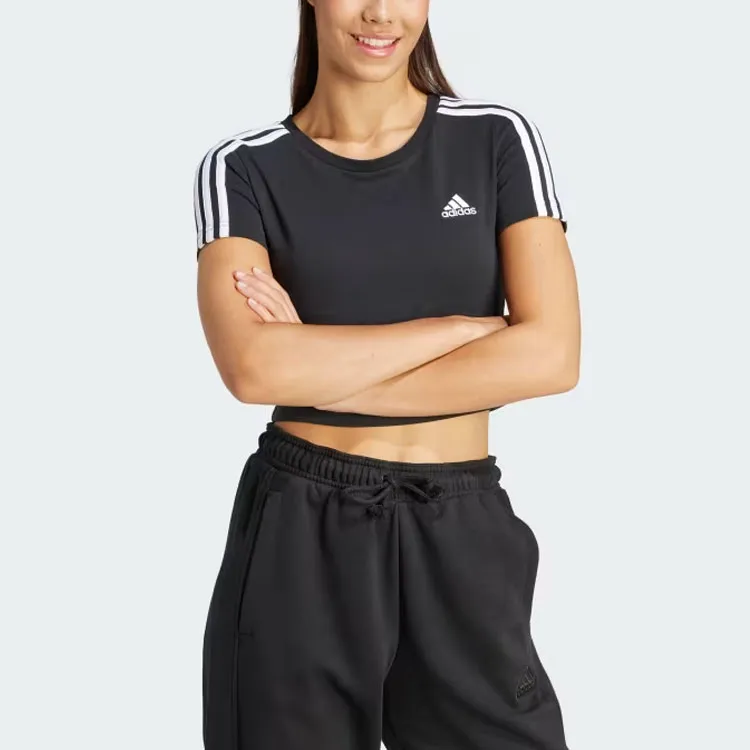 adidas Women's Essentials 3-Stripes Colorblock Tee Black-1