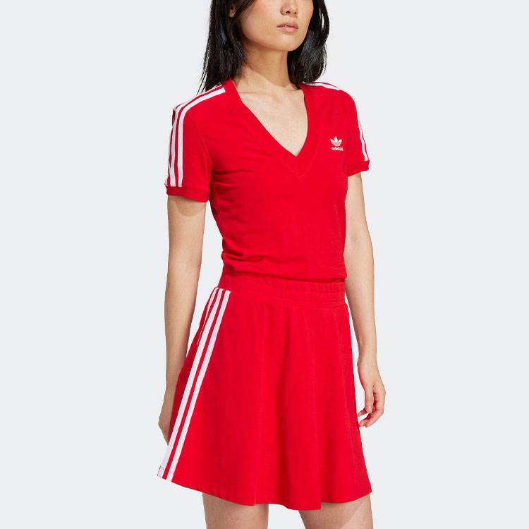 ☆Adidas☆Adicolor 3-Stripes V-Neck Slim Tee Red Adidas Originals Adicolor 3-Stripes V-Neck Slim Tee - POIZON