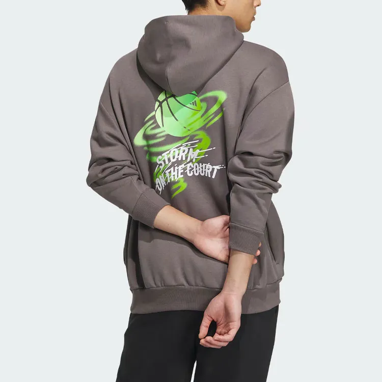 Adidas Basketball Graphic Hoodie Sweatshirt Unisex Charcoal Gray-3
