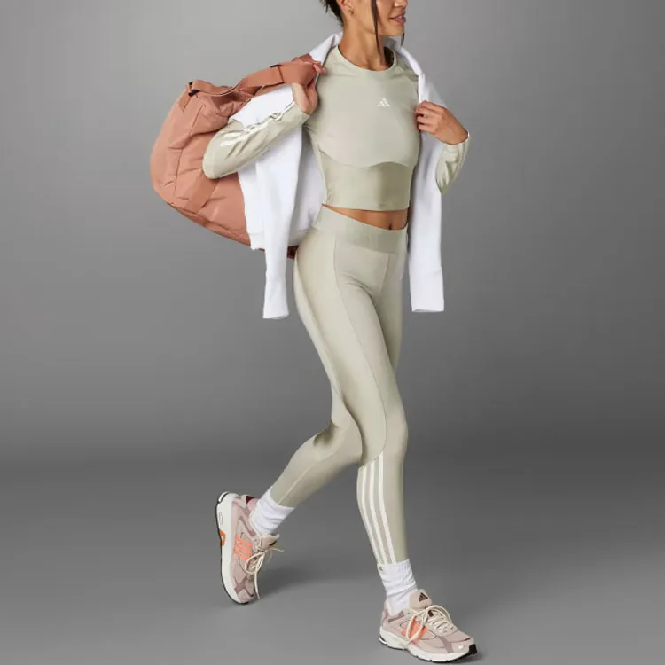Adidas Hyperglam Shine Training Crop Long-Sleeve Top T-Shirt Women's Beige-4