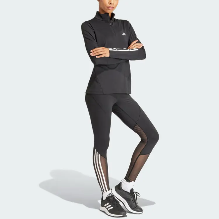 Adidas Hyperglam Training Quarter Zip Track Top Workout Clothing Women's Black-2