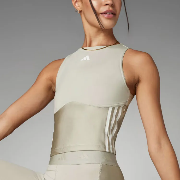 Adidas Hyperglam Shine Training Crop Tank Top Tank Tops Women's Beige-1