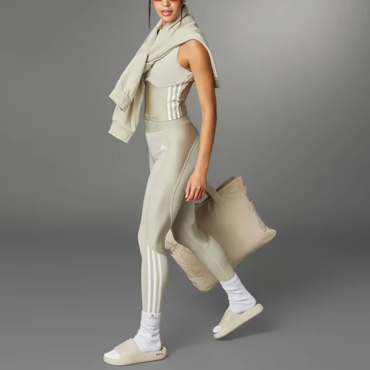 Adidas Hyperglam Shine Training Crop Tank Top Tank Tops Women's Beige-5