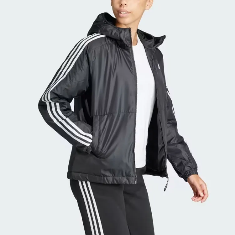Adidas Essentials 3-Stripes Insulated Hooded Jacket Jackets Coats Women's Black-3
