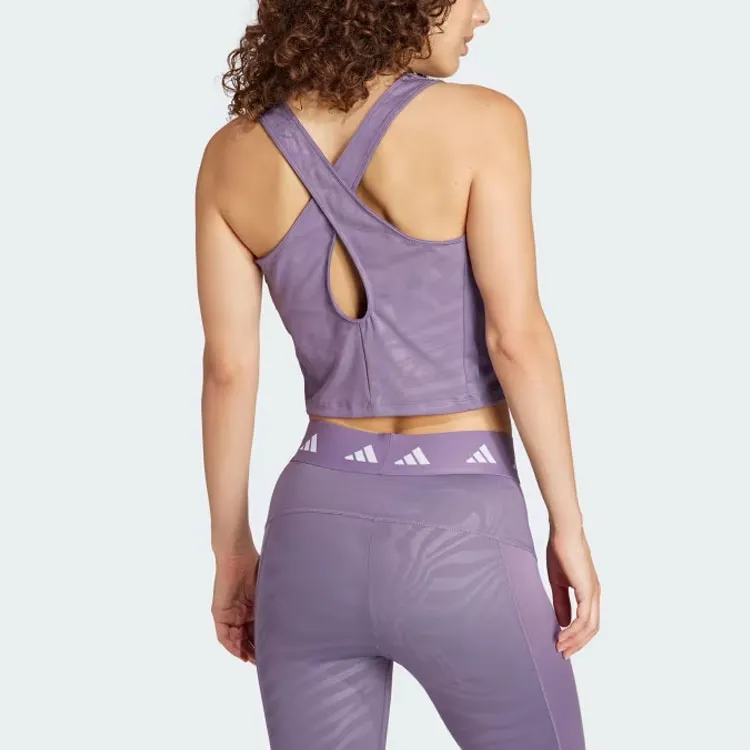 Adidas Techfit Printed Crop Training Tank Top Sport Vests Women's Purple-2