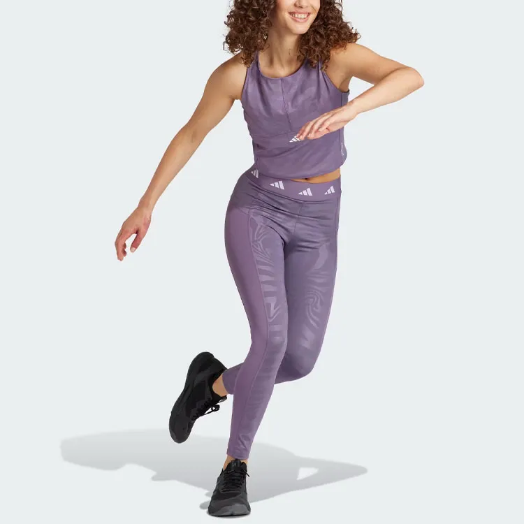 Adidas Techfit Printed Crop Training Tank Top Sport Vests Women's Purple-3