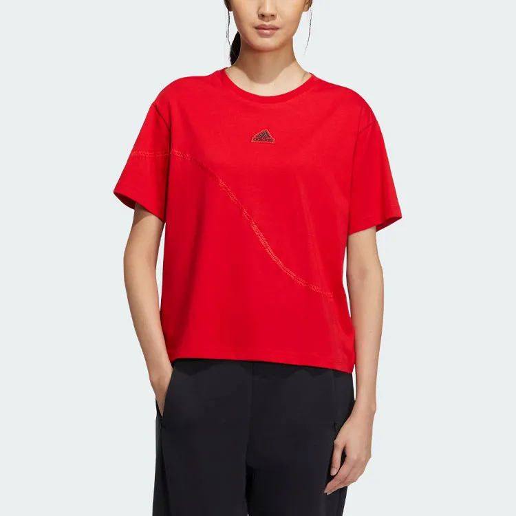 Adidas FW23 Drop Shoulder Sleeve T Shirt Women's Light Scarlet-1