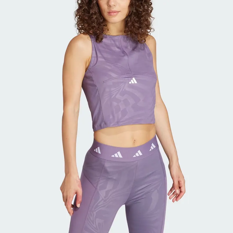 Adidas Techfit Printed Crop Training Tank Top Sport Vests Women's Purple-1
