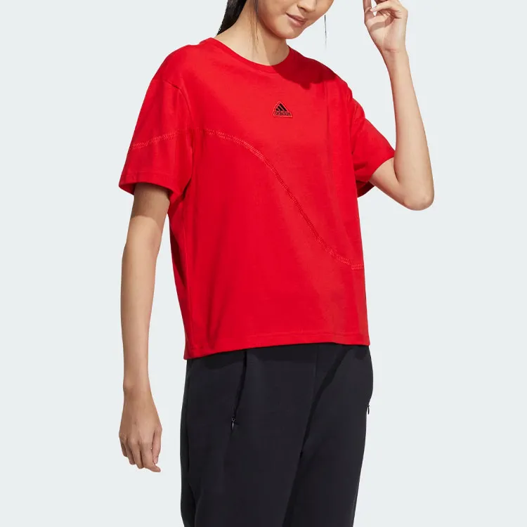 Adidas FW23 Drop Shoulder Sleeve T Shirt Women's Light Scarlet-3