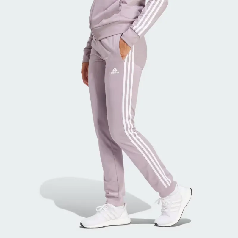 Adidas Women's Primegreen Essentials Warm Slim Tapered 3 Stripes Track Tracksuit Bottoms Preloved Fig-2