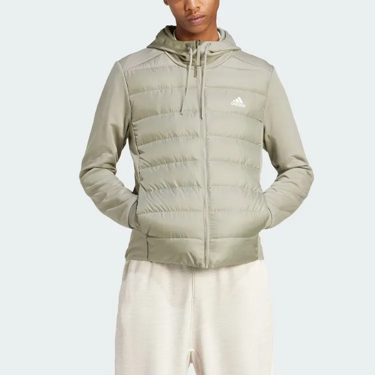 Adidas Essentials Hybrid Down Hooded Jacket Jackets Coats Men's Gray Green-1