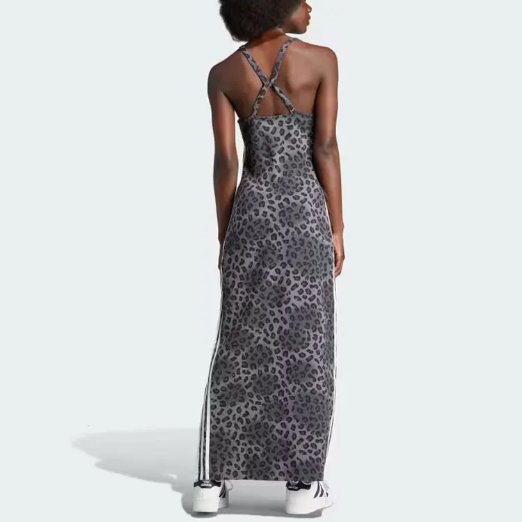 Adidas Originals Leopard Luxe 3-Stripes Maxi Dress Slip Dresses Women's Black-2