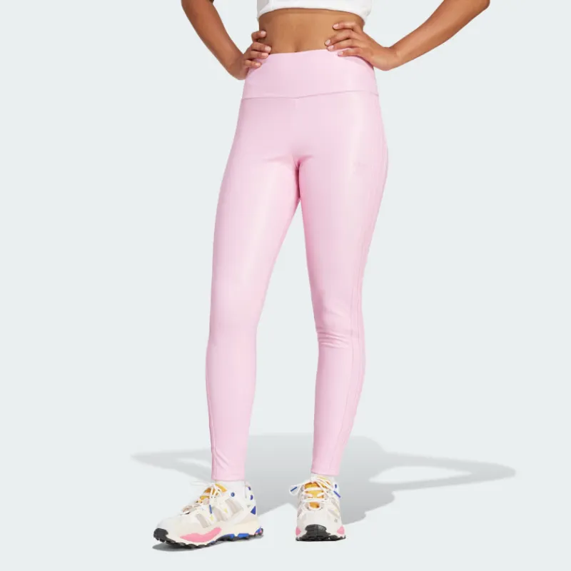 Adidas Originals Faux Leather Leggings Athletic Trousers Women's Pink-1