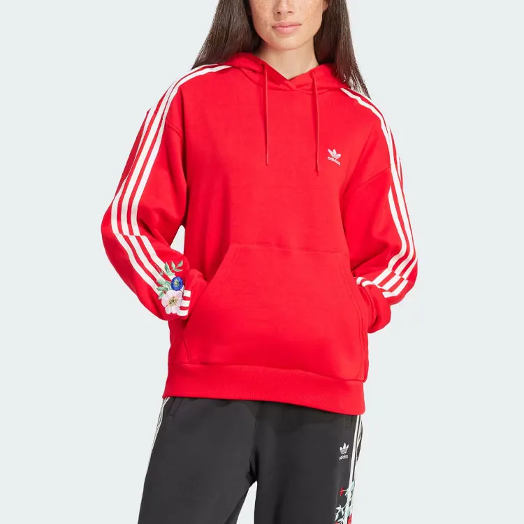 Adidas Originals Graphics Floral Hoodie Sweatshirt Women's Red-1