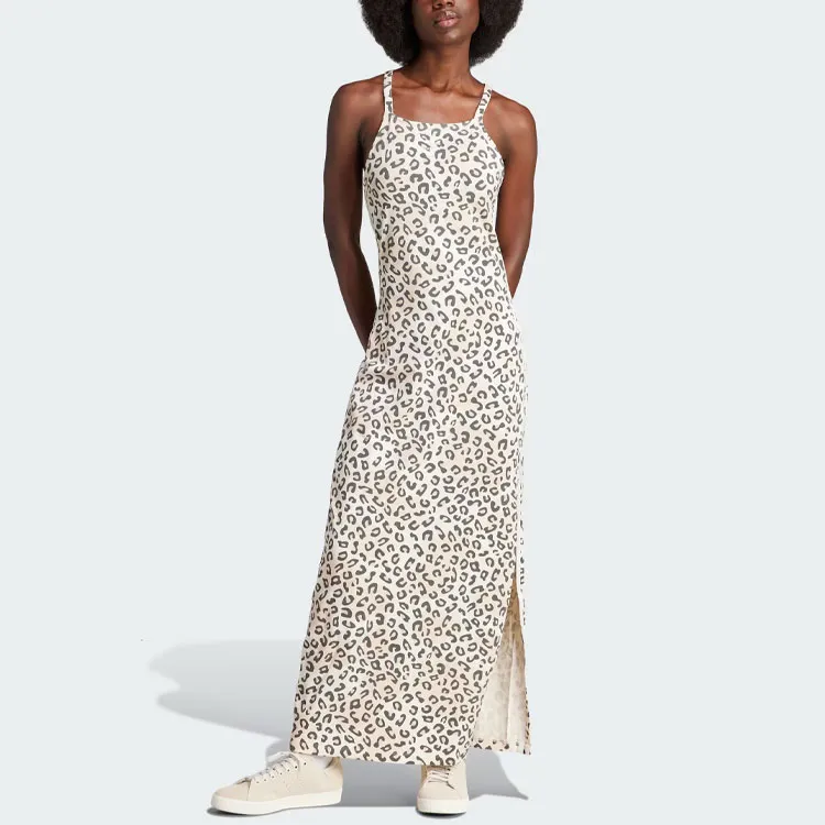 Adidas Originals Leopard Luxe 3-Stripes Maxi Dress Slip Dresses Women's White-1
