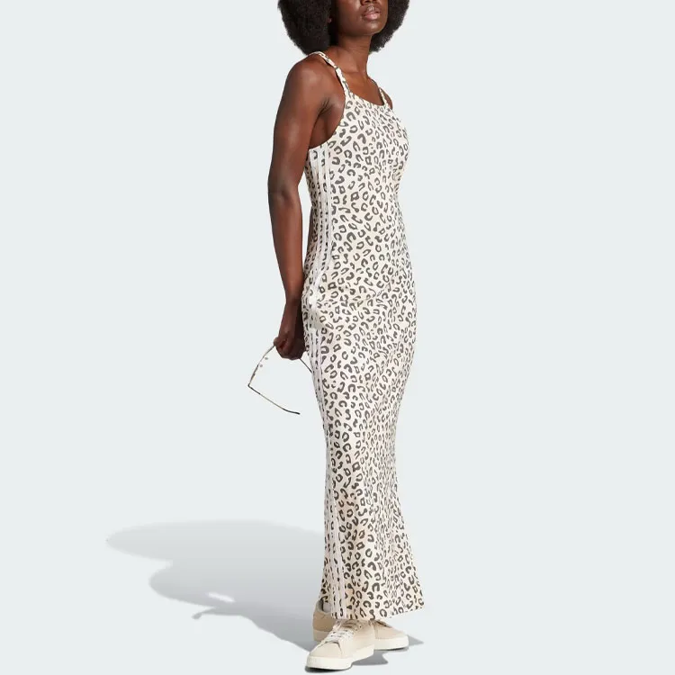 Adidas Originals Leopard Luxe 3-Stripes Maxi Dress Slip Dresses Women's White-4