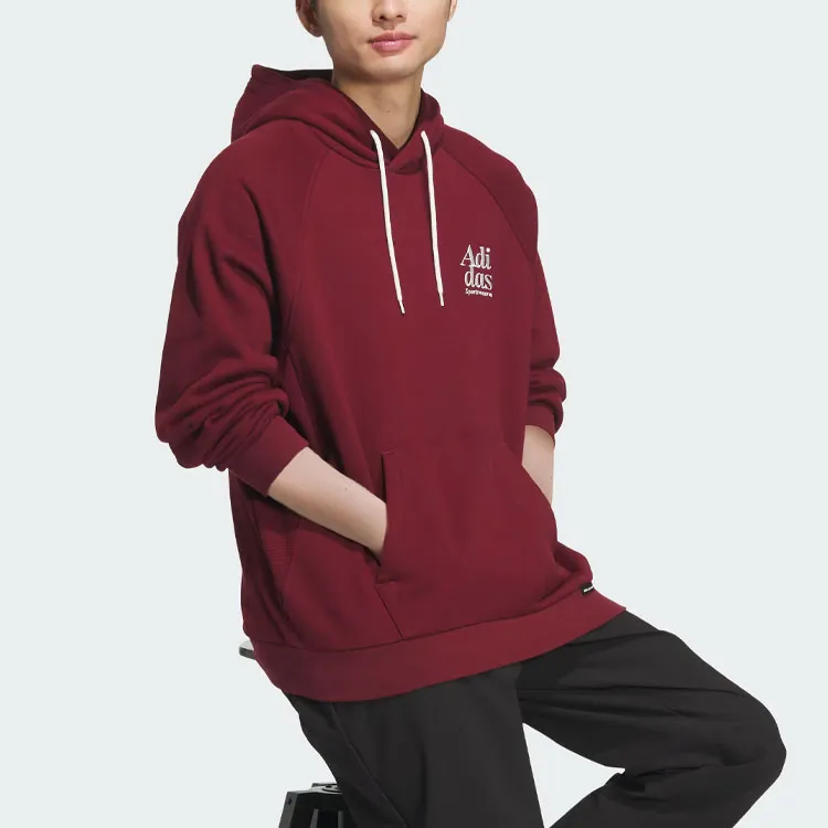 Adidas Small Logo Waffle Hoodie Sweatshirt Men's Dark Red-3