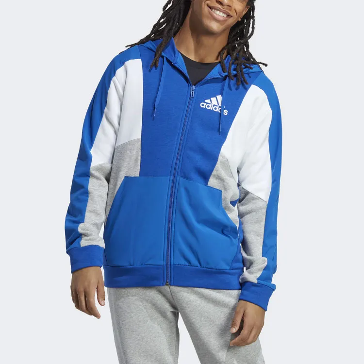 Adidas Essentials Colorblock Full-Zip Hoodie Jackets Coats Men's Blue-1