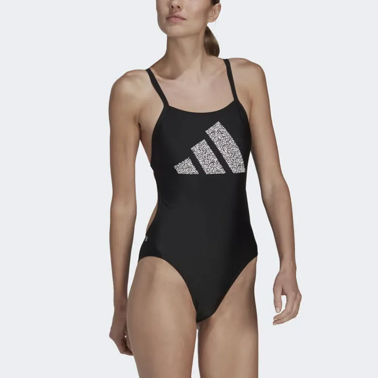 Adidas 3 Bar Logo Print Swimsuit One-piece Swimsuit Women's Black-2