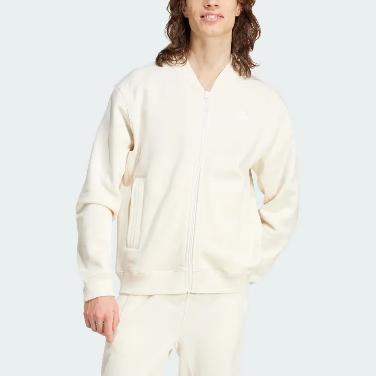 Adidas Lounge Fleece Bomber Jacket With Zip Opening Jackets & Coats Men's Beige-1