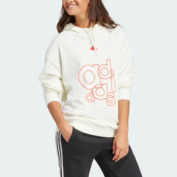 Adidas French Terry Print Hoodie Sweatshirt Women's White-3