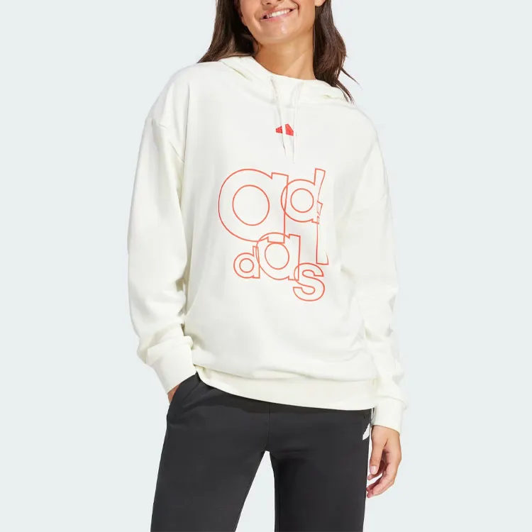Adidas French Terry Print Hoodie Sweatshirt Women's White-1