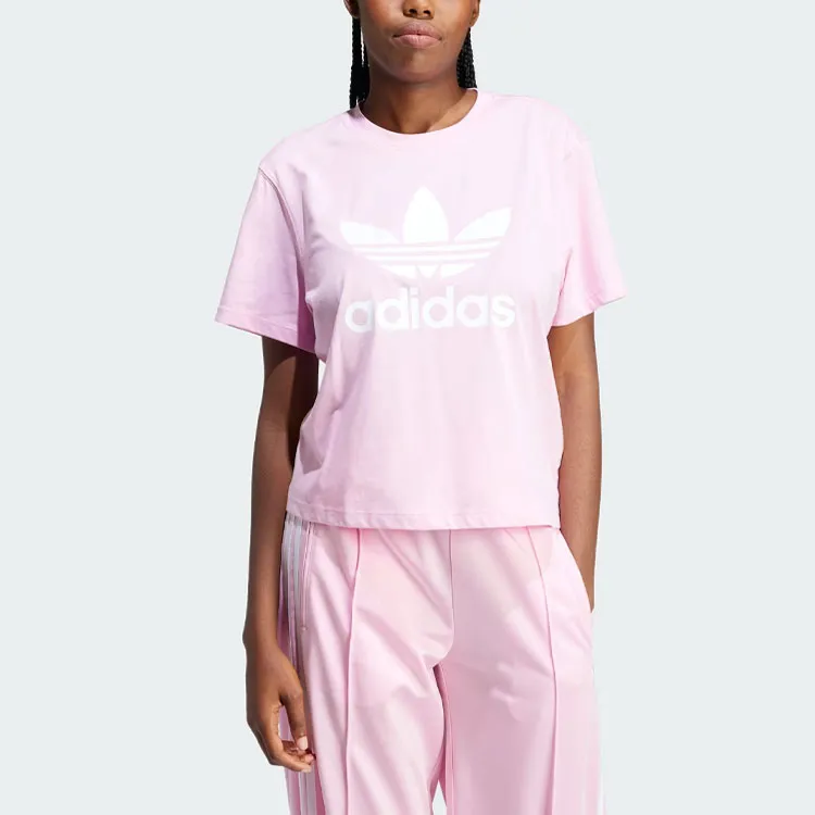 Adidas Originals Drop Shoulder Sleeve T Shirt Women's Pink-1