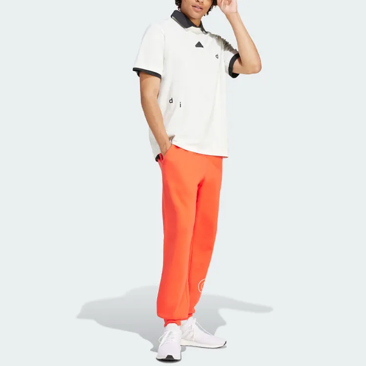 Adidas Graphic Print Fleece Pants Knitted Sports Pants Men's Orange-3